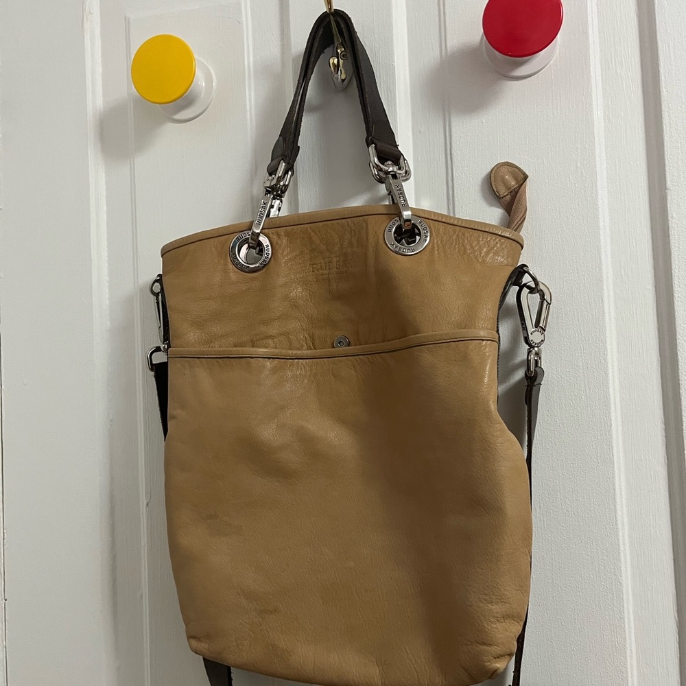 RUDSAK Beige Leather Tote with Silver Accents